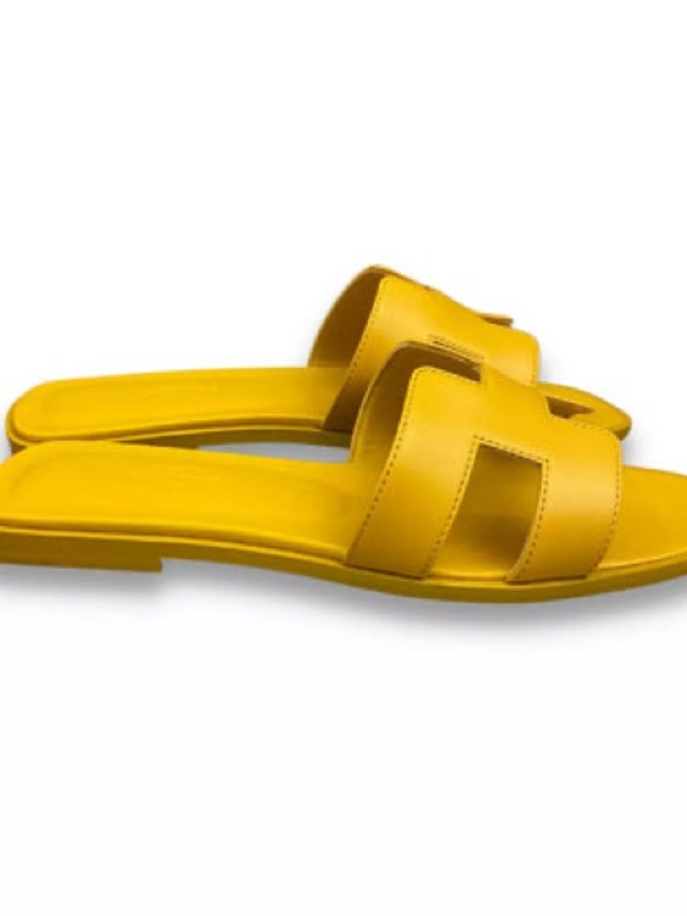 Hermes Yellow Leather H Oran Slide Mules
